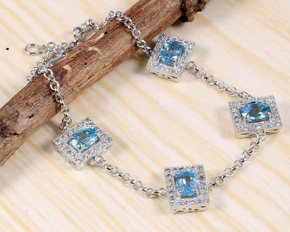 7ct Oval Cut Blue Topaz Stylish Women Chain Bracelet 14k White Gold Finish