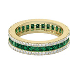 4Ct Princess Cut Green Emerald Gatsby Eternity Wedding Band 14K Yellow Gold Over