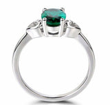 1.5ct Oval Cut Green Emerald Heart Shaped Solitaire Ring 14k White Gold Finish