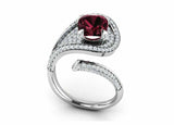 2.5ct Cushion Cut Red Garnet Open Cocktail Bypass Ring 14k White Gold Finish