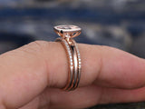 2Ct Oval Cut Peach Morganite Trio Bridal Set Engagement Ring 14K Rose Gold Over