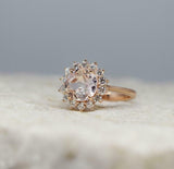 2ct Round Cut Peach Morganite Engagement Ring Diamond Floral 14k RoseGold Finish