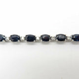 18Ct Oval Cut Blue Sapphire & Diamond Link Tennis Bracelet 14K White Gold Finish