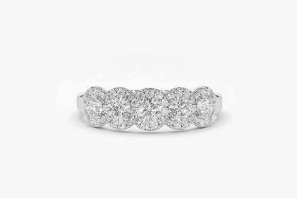 2.4ct Wedding Ring Band Round Cut Diamond Half Eternity Halo 14k White Gold Over