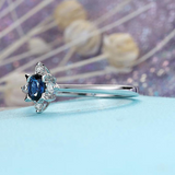 1ct Oval Cut Blue Sapphire Engagement Ring Unique Stackable 14k WhiteGold Finish