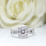 4Ct Round Cut Diamond Split Band Floral Halo Engagement Ring 14K White Gold Over