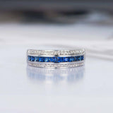 2.5ct Princess Cut Blue Sapphire Wedding Band Half Eternity 14k White Gold Over