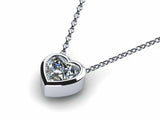 1ct Diamond Pendant with Chain Heart Cut Bezel Set Solitaire 14k White Gold Over