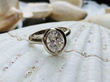 2ct Engagement Ring Oval Cut Diamond Bezel Set Solitaire 14k White Gold Finish