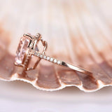 1ct Heart Cut Peach Morganite Halo Solitaire Engagement Ring 14k RoseGold Finish