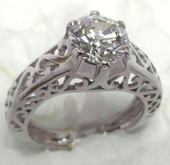 1Ct Round Cut Diamond Filigree Solitaire Engagement Ring 14K White Gold Finish