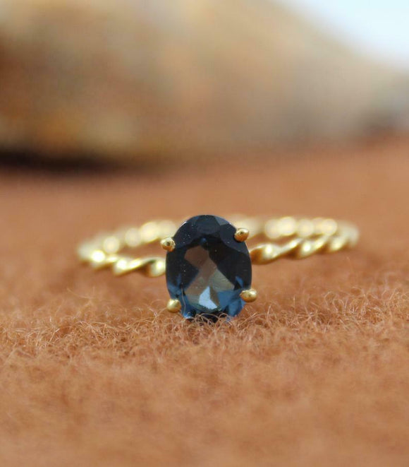 1ct Engagement Ring Oval London Blue Topaz Twisted Solitaire 14k YellowGold Over