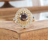 3ct Round Black Diamond Vintage Inspired Halo Milgrain Ring 14k Dual Gold Finish