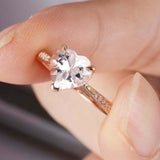 1.2ct Heart Cut Peach Morganite Solitaire Ring 14k Rose Gold Finish Round Accent