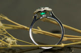 3.5Ct Round Cut Green Emerald Diamond Halo Engagement Ring 14K White Gold Finish