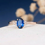 1.2ct Oval Blue Sapphire Engagement Ring 14k Rose Gold Finish Solitaire Trilogy