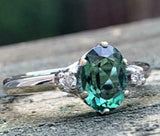 2.1ct Engagement Ring Oval Cut Green Emerald Three Stone 14k White Gold Finish