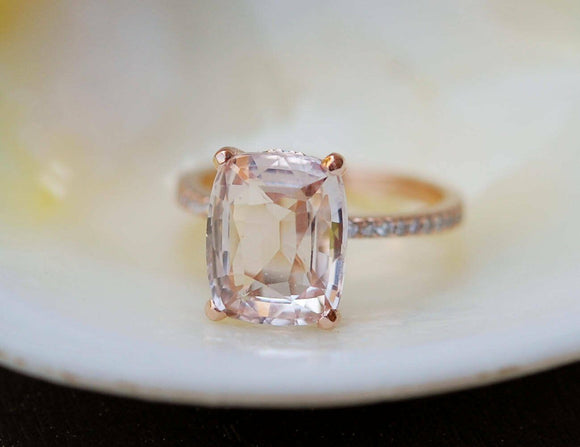 2ct Elongated Cushion Cut Peach Morganite Engagement Ring 14k Rose Gold Finish