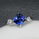 1.7ct Cushion Cut Blue Sapphire Engagement Ring Trilogy 14k White Gold Finish