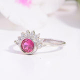 1.5ct Round Cut Pink Ruby Diamond Crown Engagement Ring 14k White Gold Finish