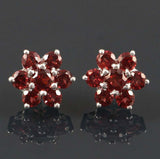 2ct Stud Earrings Round Cut Red Garnet Floral Halo Design 14k White Gold Finish