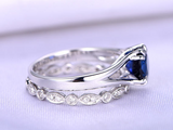 1.2ct Round Cut Blue Sapphire Split Shank Bridal Set Ring 14k White Gold Finish