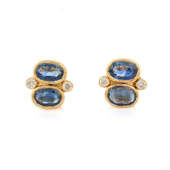 2ct Stud Earrings Oval Cut Blue Sapphire Stylish 14k Yellow Gold Finish