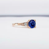 1ct Round Cut Blue Sapphire Trilogy Solitaire Engagement Ring 14k Rose Gold Over