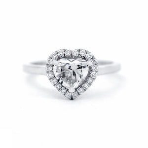 1ct Heart Simulated Diamond Solitaire Halo Engagement Ring 14k White Gold Plated