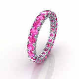 3.3ct Round Cut Pink Sapphire Wedding Band Iced Full Eternity 14k WhiteGold Over