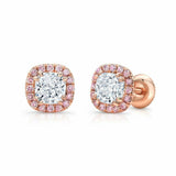 2Ct Cushion Cut Diamond Pink Sapphire Halo Stud Earrings 14K White Gold Finish