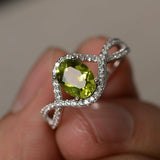 2ct Oval Cut Green Peridot Infinity Wedding Engagement Ring 14k WhiteGold Finish