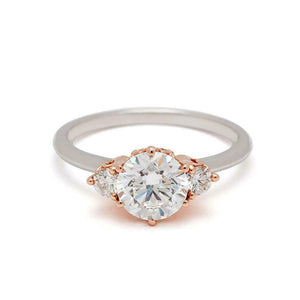 1.14ct Round Cut VVS1D Diamond Engagement Ring 14k Dual Gold Finish Three Stone