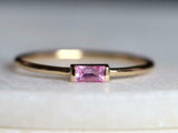 0.4ct Baguette Cut Pink Sapphire Minimalist Engagement Ring 14k Yellow Gold Over