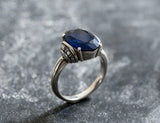 1ct Engagement Ring Oval Cut Blue Sapphire Vintage Solitaire 14k White Gold Over