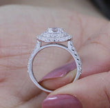 4Ct Round Cut Diamond Accent Double Halo Engagement Ring 14K White Gold Finish