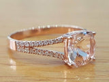 2ct Cushion Cut Peach Morganite Split Shank Engagement Ring 14k Rose Gold Over