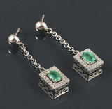 2.5ct Oval Cut Green Emerald Dangling Halo Drop Earrings 14k White Gold Finish