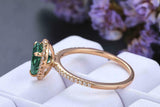 1.5ct Pear Cut Green Emerald Engagement Ring Diamond Halo 14k Rose Gold Finish