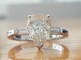 1.9ct Pear Cut VVS1 Diamond Three Stone Engagement Ring 14k White Gold Finish