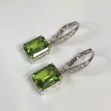 2.5ct Dangle Earrings Emerald Cut Green Peridot LeverBack 14k White Gold Finish