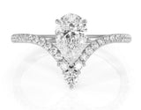 2.5ct Pear Diamond Engagement Ring V Shaped Stylish Curved 14k White Gold Finish