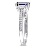 2Ct Emerald Cut Blue Sapphire Diamond Accent Engagement Ring 14K White Gold Over