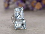 1Ct Emerald Cut Blue Aquamarine Solitaire Stud Women Earring 18K White Gold Over