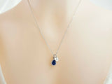 1ct Pear Cut Blue Sapphire Diamond Custom Alphabet Pendant 14k White Gold Finish