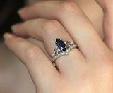 1ct Marquise Cut Blue Sapphire Crown Women Engagement Ring 14k White Gold Finish