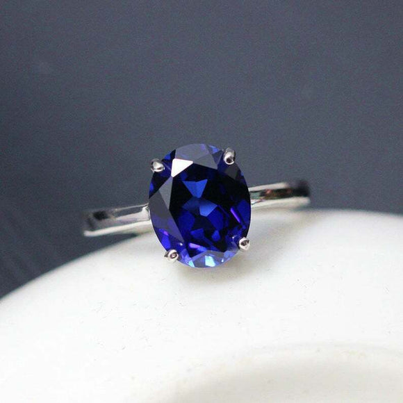 2ct Oval Cut Blue Sapphire Engagement Ring 4 Prong Solitaire 14k White Gold Over