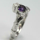 1.1ct Heart Cut Purple Amethyst Engagement Ring Claddagh 14k White Gold Finish