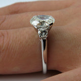 2Ct Oval Cut Diamond Trilogy Solitaire Ring 18K White Gold Finish Round Accents