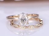 Bridal Set Solitaire Engagement Ring 1.2ct Oval Cut Diamond 14k Rose Gold Finish